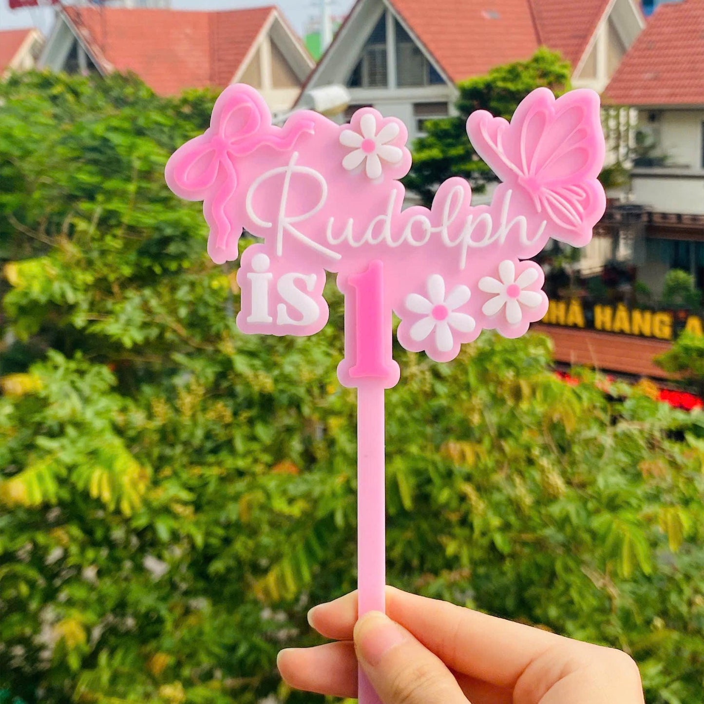Personalized Pink Bow One Cake Topper, First Birthday Cake Topper, One Cake Topper, Birthday Gift, Gift For Baby Girl