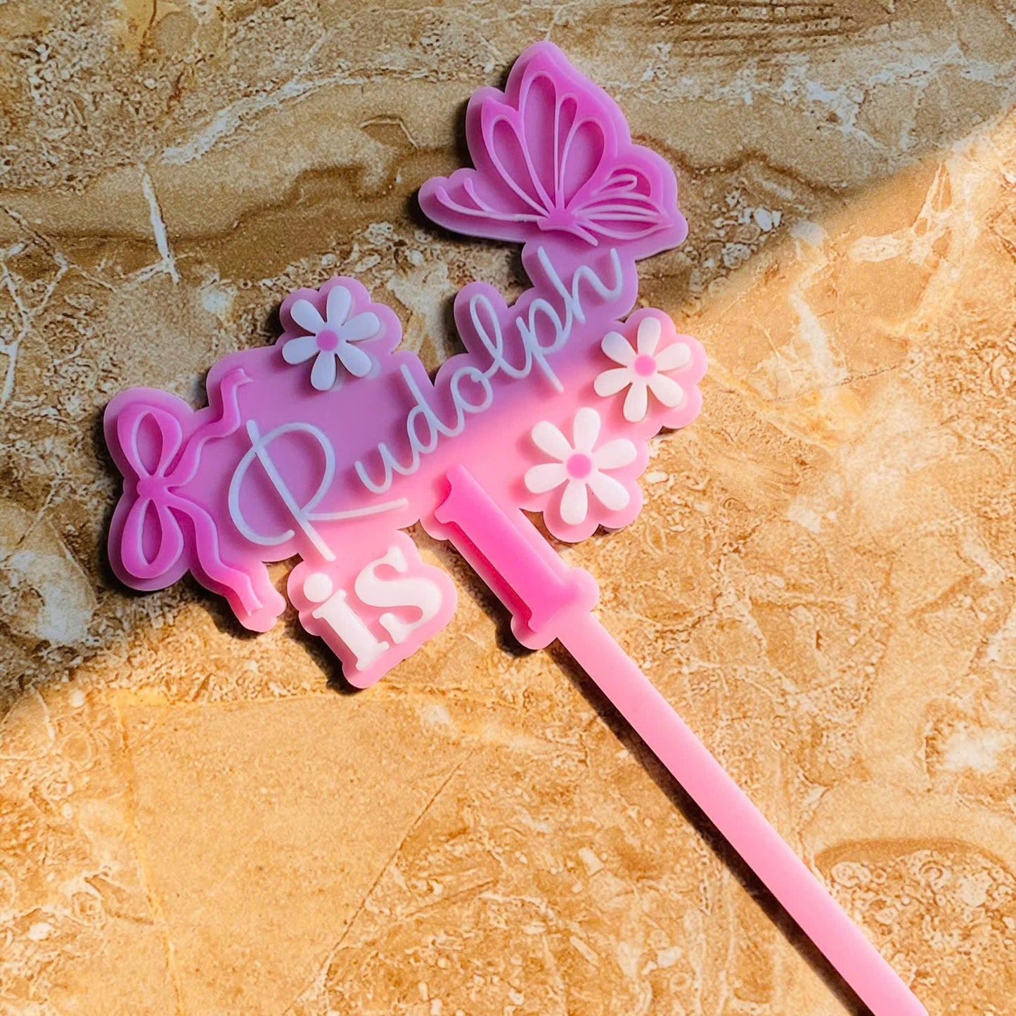 Personalized Pink Bow One Cake Topper, First Birthday Cake Topper, One Cake Topper, Birthday Gift, Gift For Baby Girl