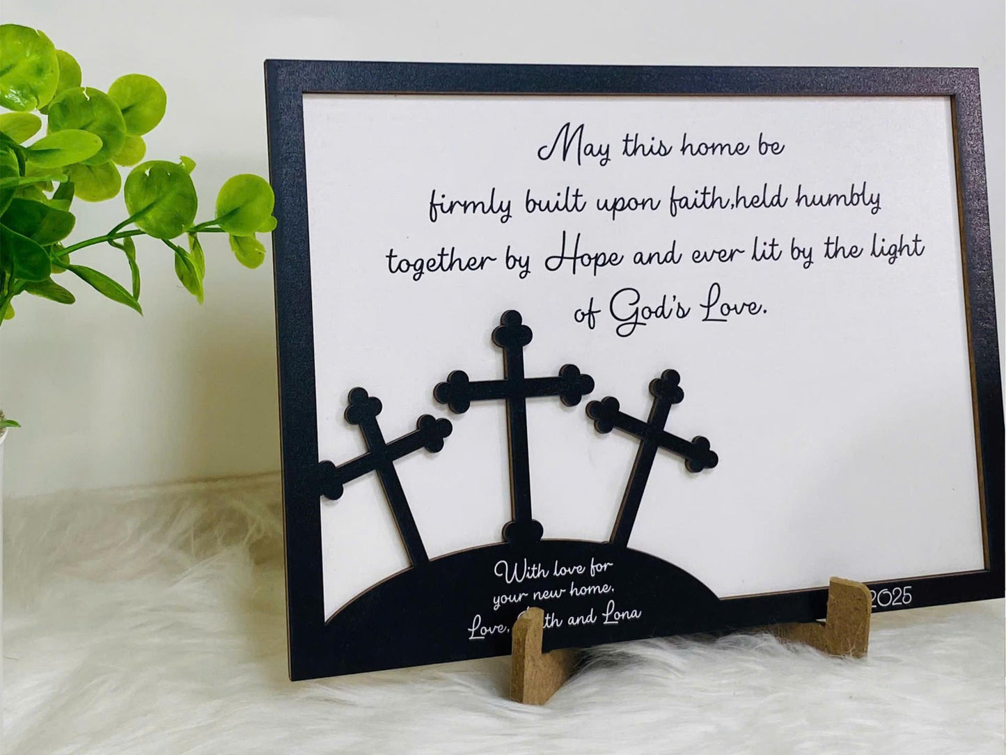 Personalized May This Home Be Built On God's Love Sign, Religious Home Blessing Sign, Faith-based Housewarming Gift