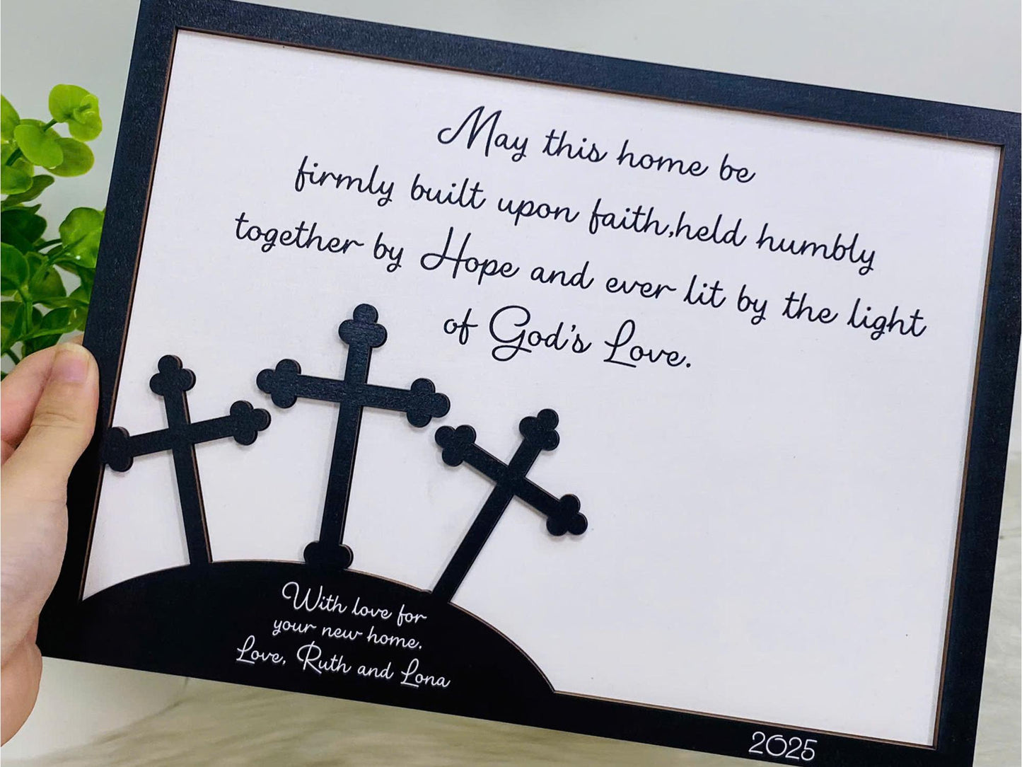Personalized May This Home Be Built On God's Love Sign, Religious Home Blessing Sign, Faith-based Housewarming Gift