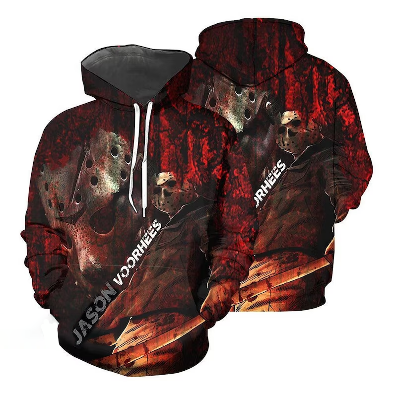 Jason Voorhees Horror Movie 3d Printed Hoodie, Jason Voorhees 3d Pullover Hooded Sweatshirt, Halloween Jason Voorhees Killer Aop Unisex Hoodie