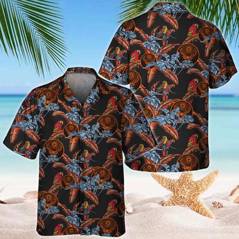 Jagermeister Tropical Leaf Parrot Hawaiian Shirt, Tropical Jagermeister Button Down Hawaiian Shirt, Jagermeister Tropical Summer Aloha Shirts