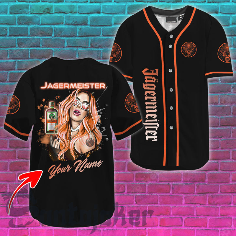 Personalized The Girl Get Drunk With Jagermeister Baseball Jersey Shirt, Jagermeister Black Baseball Jersey, Jagermeister Unisex Baseball Jersey