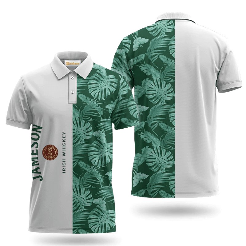 Jameson Whiskey Monstera Leaf Polo Shirt, Jameson Whisky Tropical Leaf Green Print Polo Shirt, Jameson 3d Men's Short Sleeve Polo Shirts