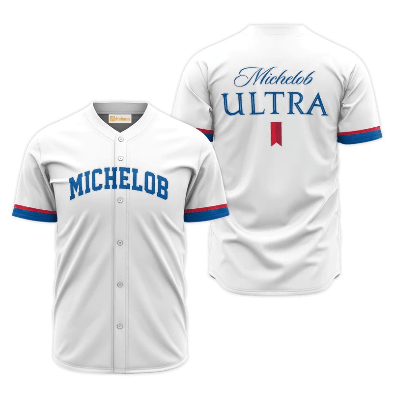 Michelob Ultra White Basic Baseball Jersey Shirts, Michelob Ultra Beer Logo Printed Baseball Jersey, White Michelob Ultra Baseball Jersey