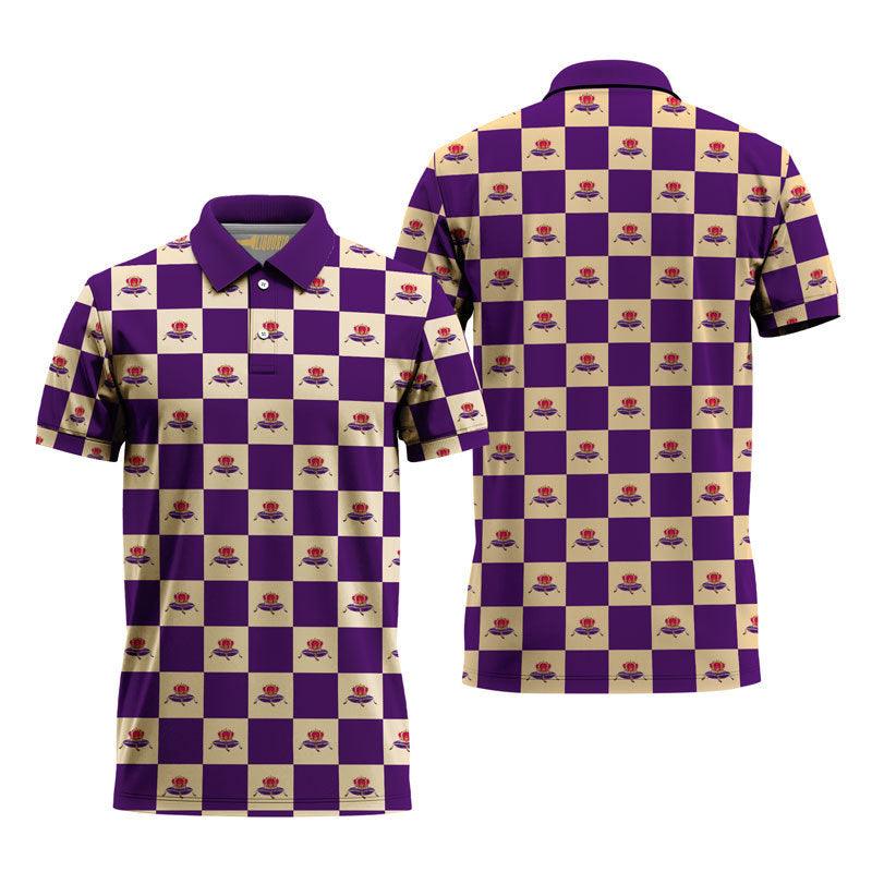 Purple Gingham Crown Royal Logo 3d Golf Polo Shirt, Gingham Crown Royal All Over Print Polo Shirt, Crown Royal Gingham 3d Men's Polo Shirt