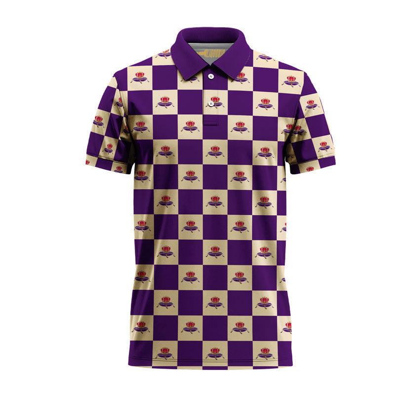Purple Gingham Crown Royal Logo 3d Golf Polo Shirt, Gingham Crown Royal All Over Print Polo Shirt, Crown Royal Gingham 3d Men's Polo Shirt
