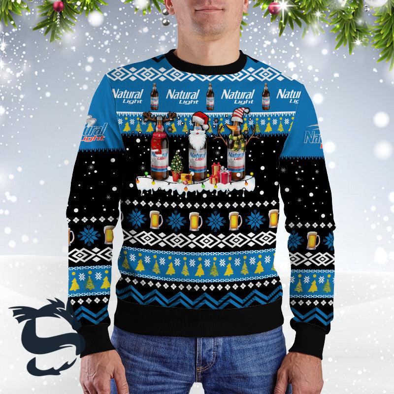 Natural Light Santa Reindeer Snowflake Ugly Sweater, Natural Light Beer All-over Print Blue Ugly Sweater, Natural Light Xmas Knitted Ugly Sweater