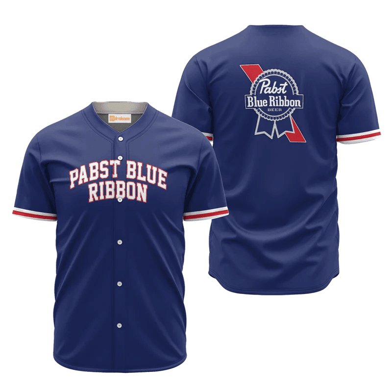 Pabst Blue Ribbon Blue Basic Baseball Jersey Shirts, Pabst Blue Ribbon Beer Logo Printed Baseball Jersey, Pabst Blue Ribbon Unisex Baseball Jersey