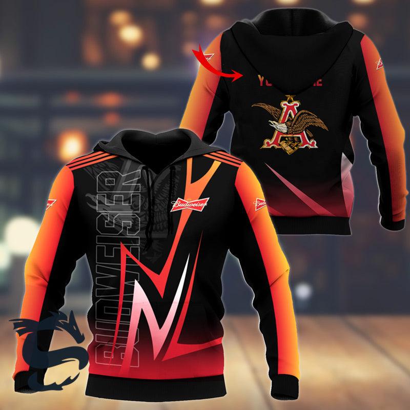 Personalized Budweiser Esport Style 3d Hoodie, Budweiser Logo Black Red Pullover Hooded Sweatshirt, Budweiser Beer Logo 3d Printed Zip Hoodie