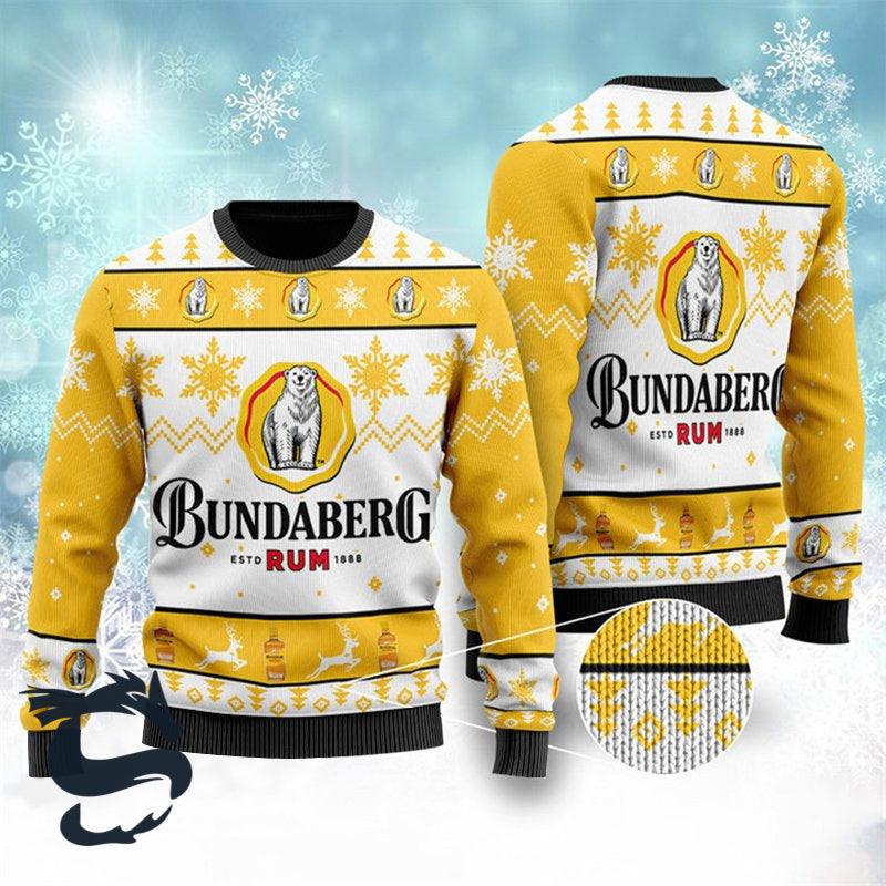 Bundaberg Rum Logo Yellow Ugly Christmas Sweater, Bundaberg Rum All-over Printed Ugly Sweater, Bundaberg Rum Crewneck Knitted Ugly Sweater