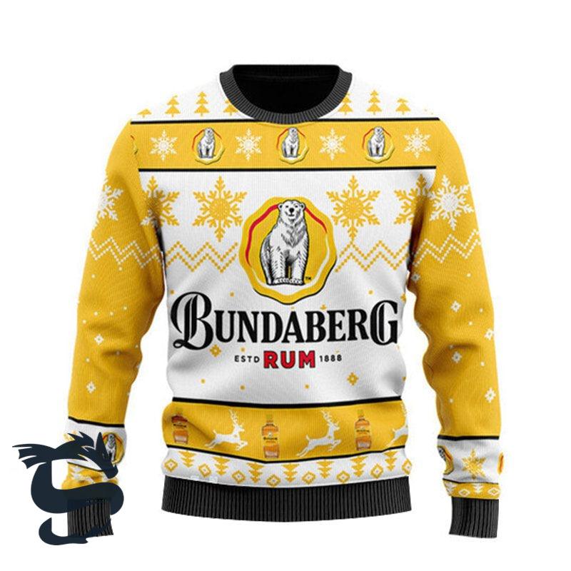 Bundaberg Rum Logo Yellow Ugly Christmas Sweater, Bundaberg Rum All-over Printed Ugly Sweater, Bundaberg Rum Crewneck Knitted Ugly Sweater