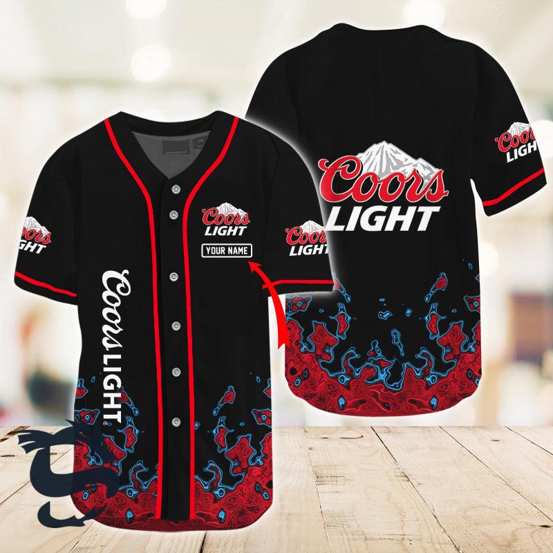 Personalized Liquid Abstract Coors Light Baseball Jersey, Coors Light Logo Printed Black Baseball Jersey, Coors Light Beer Unisex Baseball Jersey