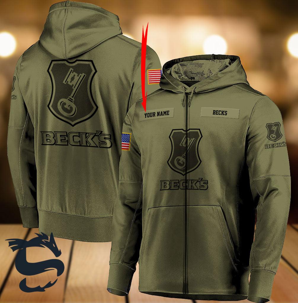 Personalized Military Green Beck's Beer Logo 3D Print Hoodie, Beck's Beer Camo Green Pullover Hooded Sweatshirt, Beck's Beer 3D Unisex Zip Hoodie