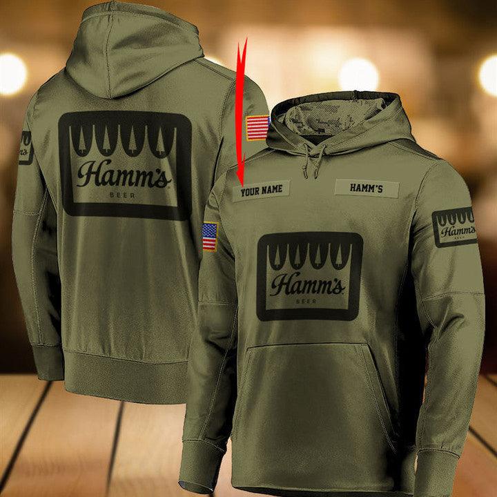 Personalized Military Green Hamm's Beer 3d Hoodie, Hamm's Beer Camo Green Pullover Hooded Sweatshirts, Hamm's Beer Logo 3d Printed Hoodies
