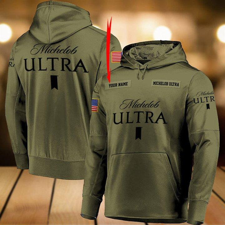 Personalized Military Green Michelob Ultra 3d Hoodie, Michelob Ultra Camo Green Pullover Hooded Sweatshirt, Michelob Ultra Logo Printed Hoodie
