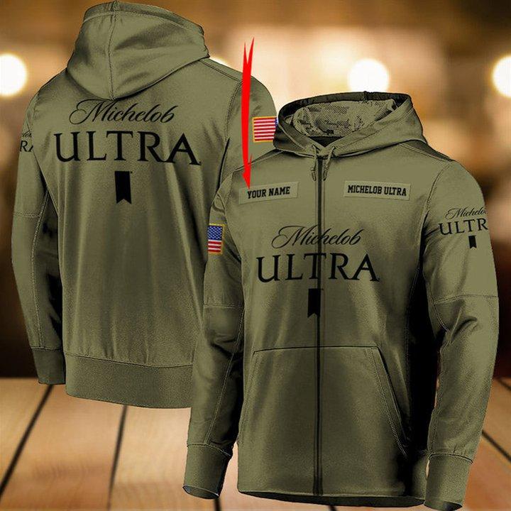 Personalized Military Green Michelob Ultra 3D Hoodie, Michelob Ultra Camo Green Pullover Hooded Sweatshirt, Michelob Ultra Logo Printed Hoodie