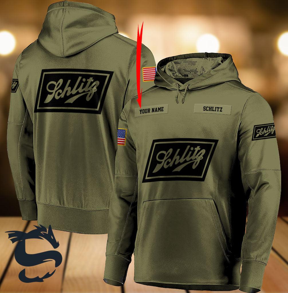 Personalized Military Green Schlitz Beer 3d Hoodie, Schlitz Beer Camo Green Pullover Hooded Sweatshirt, Schlitz Beer Logo Printed 3d Zip Hoodie