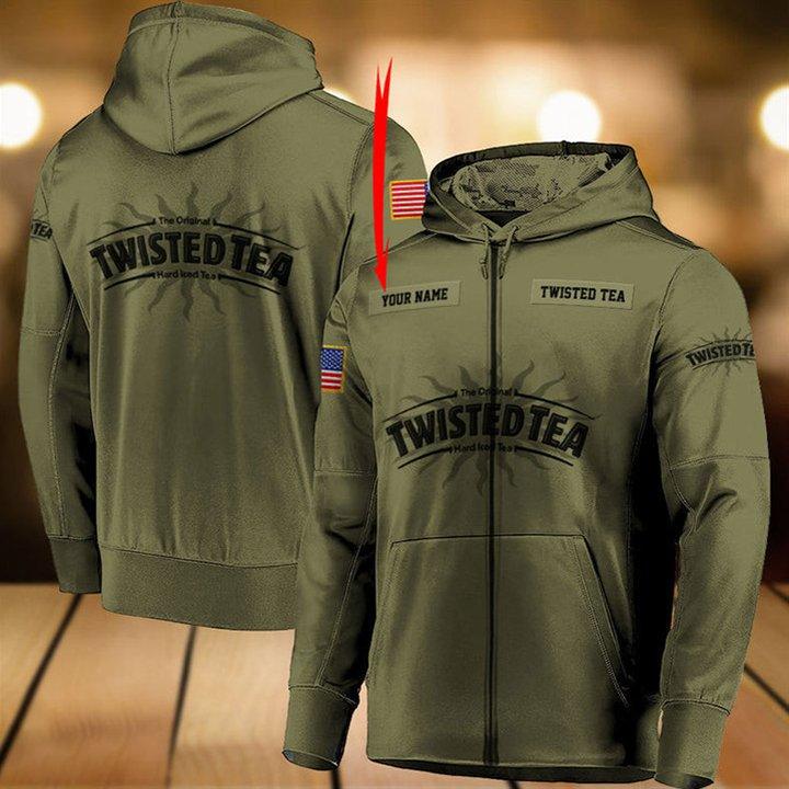 Personalized Military Green Twisted Tea 3D Hoodie, Twisted Tea Camo Green Pullover Hooded Sweatshirts, Twisted Tea Logo 3D Printed Hoodies