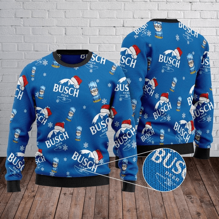 Busch Light Logo Santa Hat Blue Ugly Christmas Sweater, Busch Light Beer All-over Print Ugly Sweater, Busch Light Crewneck Knitted Ugly Sweater