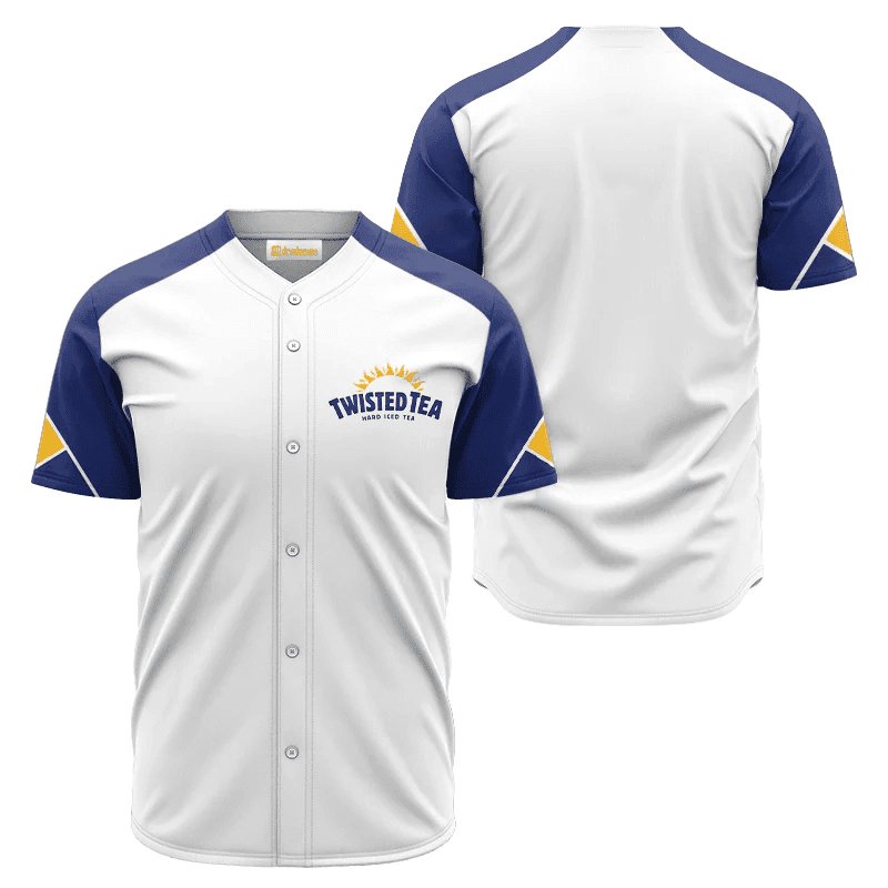 Twisted Tea White And Blue Baseball Jersey Shirt, Twisted Tea Logo Printed Baseball Jersey, White Twisted Tea Unisex Baseball Jersey