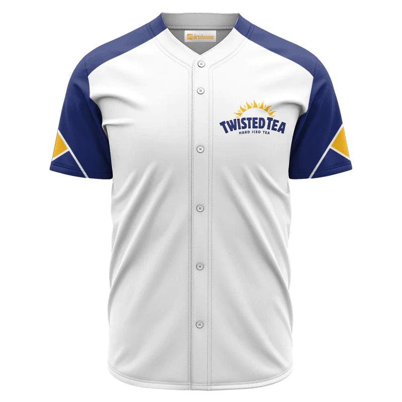 Twisted Tea White And Blue Baseball Jersey Shirt, Twisted Tea Logo Printed Baseball Jersey, White Twisted Tea Unisex Baseball Jersey