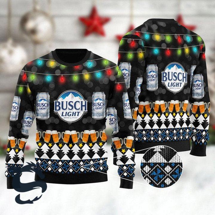Busch Light Christmas Lights Ugly Sweater, Busch Light Beer All-over Print Christmas Ugly Sweater, Busch Light Beer Crewneck Knitted Ugly Sweater
