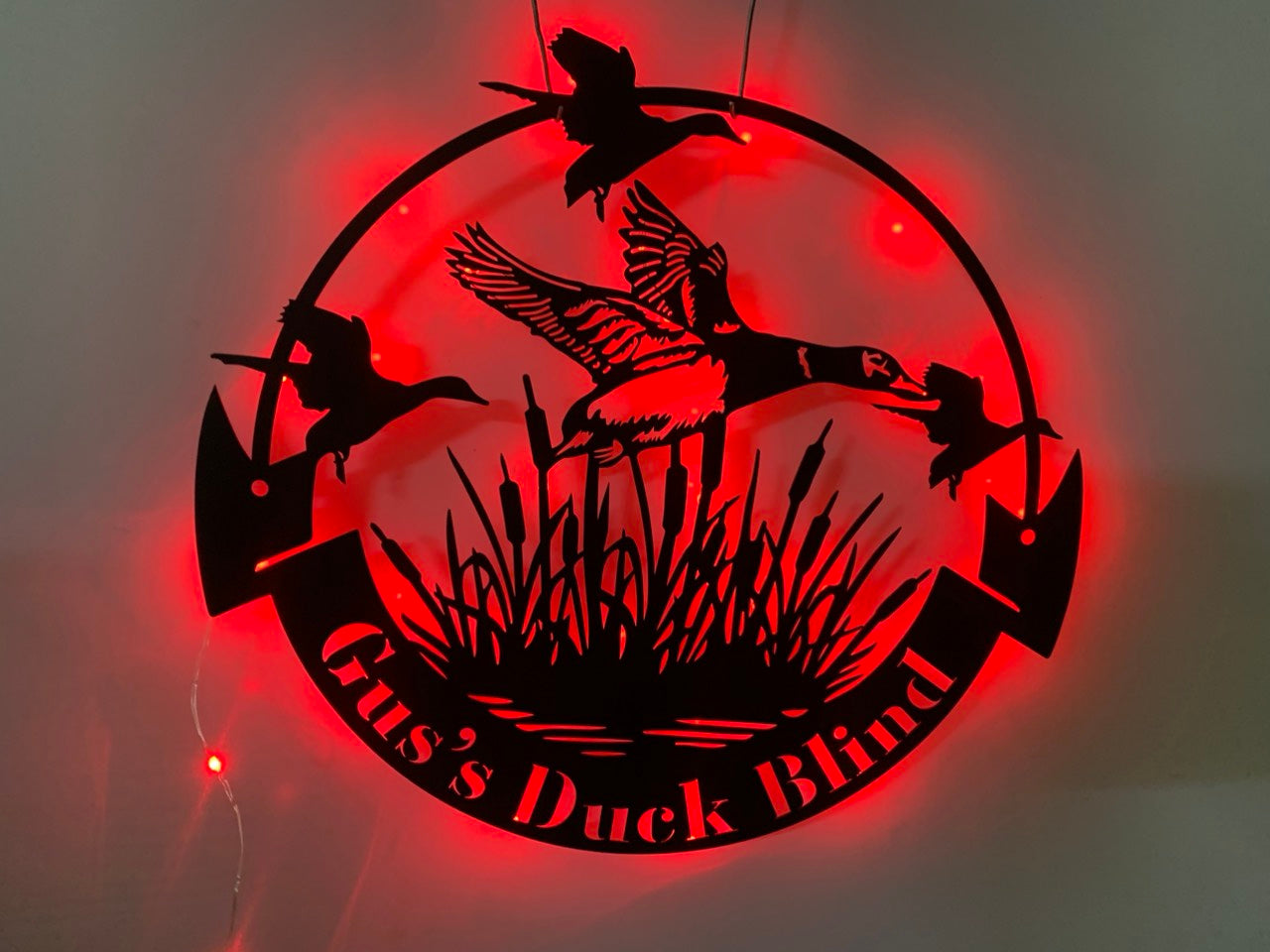 Custom Duck Hunting Metal Wall Art Led Light, Personalized Duck Hunter Metal Name Sign, Duck Hunting Man Cave Cabin Metal Wall Decor
