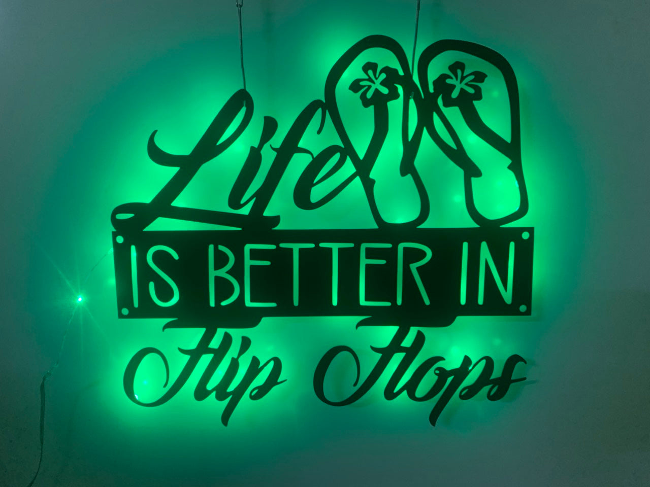 Life Is Better In Flip Flops Metal Sign With Led Lights, Beach House Metal Wall Art Decor, Flip Flops Metal Sign, Beach House Led Metal Wall Quote