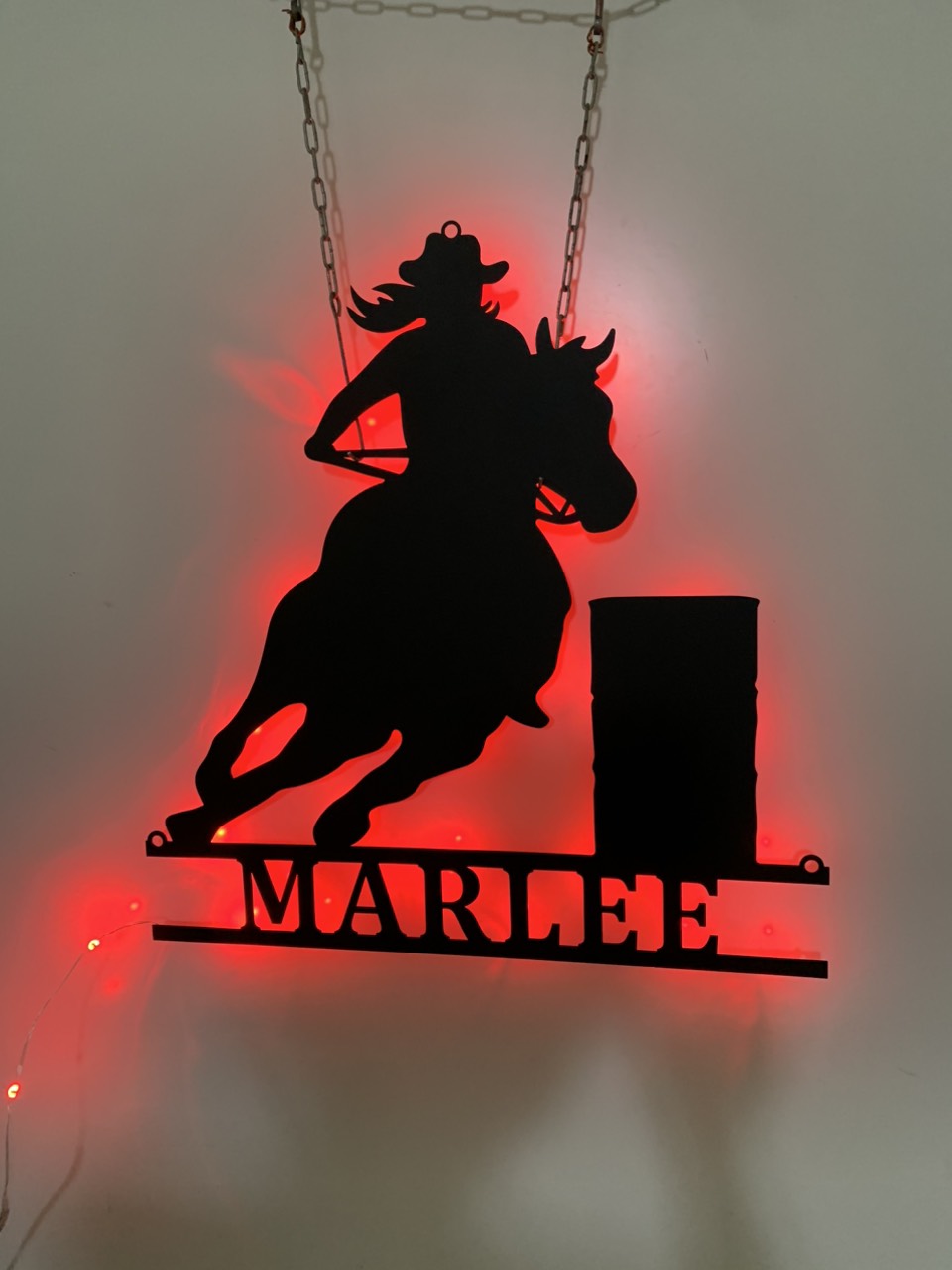 Custom Barrel Racing Galloping Horse Metal Wall Art With Led Light, Personalized Barrel Racing Metal Name Sign, Barrel Racing Team Roping Sign