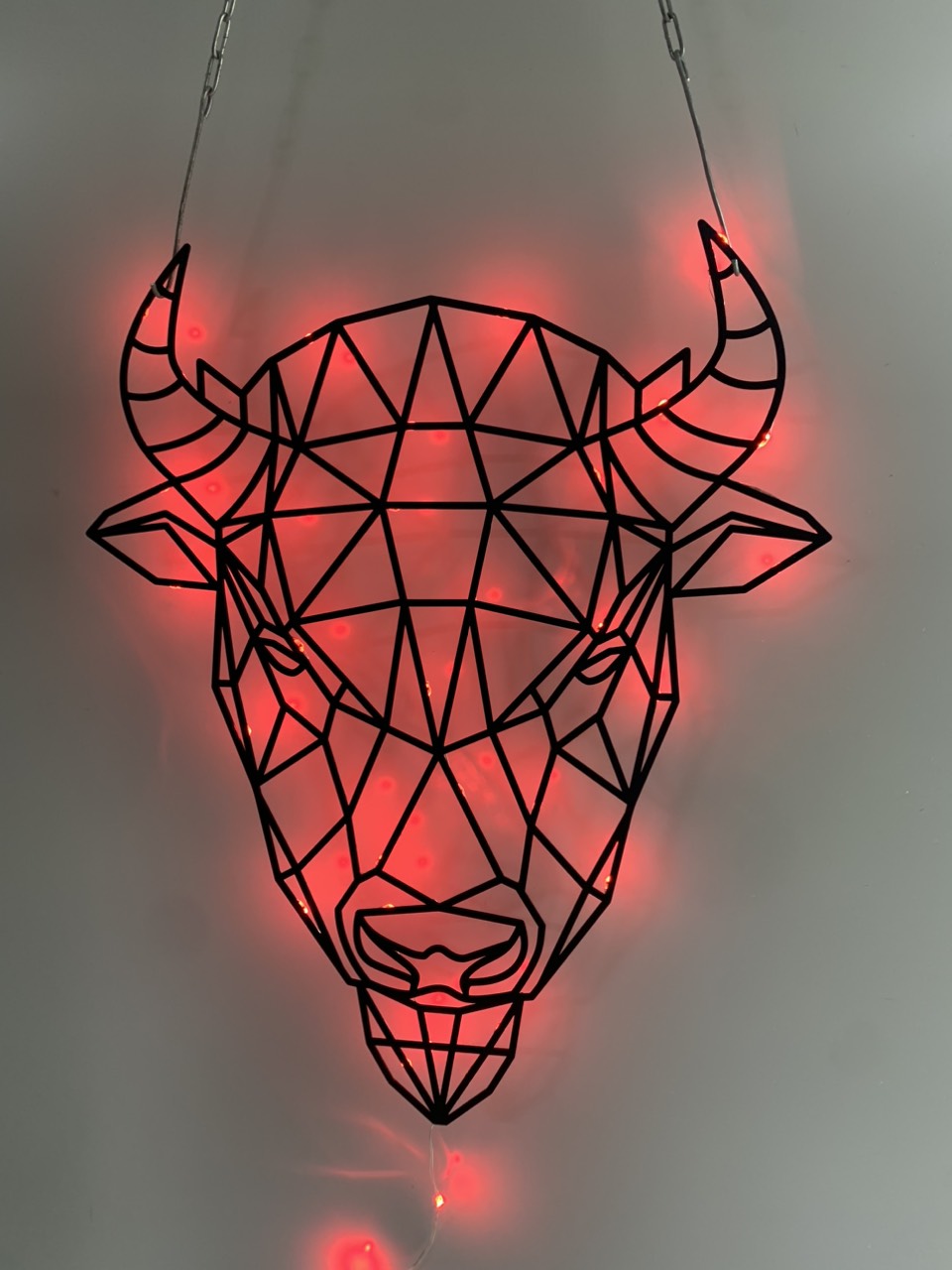 Geometric Bison Metal Sign With Led Light, Geometric Bison Cow Metal Wall Led Sign, Bison Farmhouse Metal Wall Art Led Light