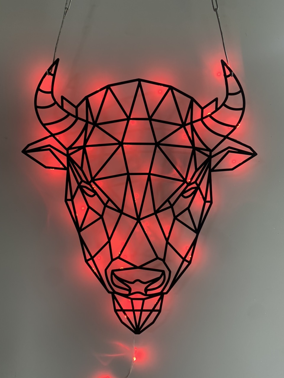 Geometric Bison Metal Sign With Led Light, Geometric Bison Cow Metal Wall Led Sign, Bison Farmhouse Metal Wall Art Led Light
