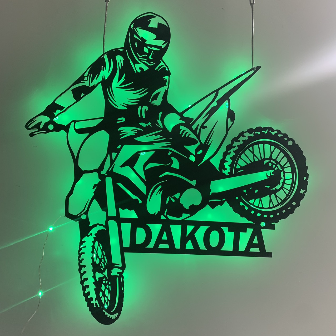 Custom Dirt Bike Metal Wall Art With Led Light, Personalized Motocross Rider Metal Name Sign, Motorcycle Biker Metal Wall Led Decor