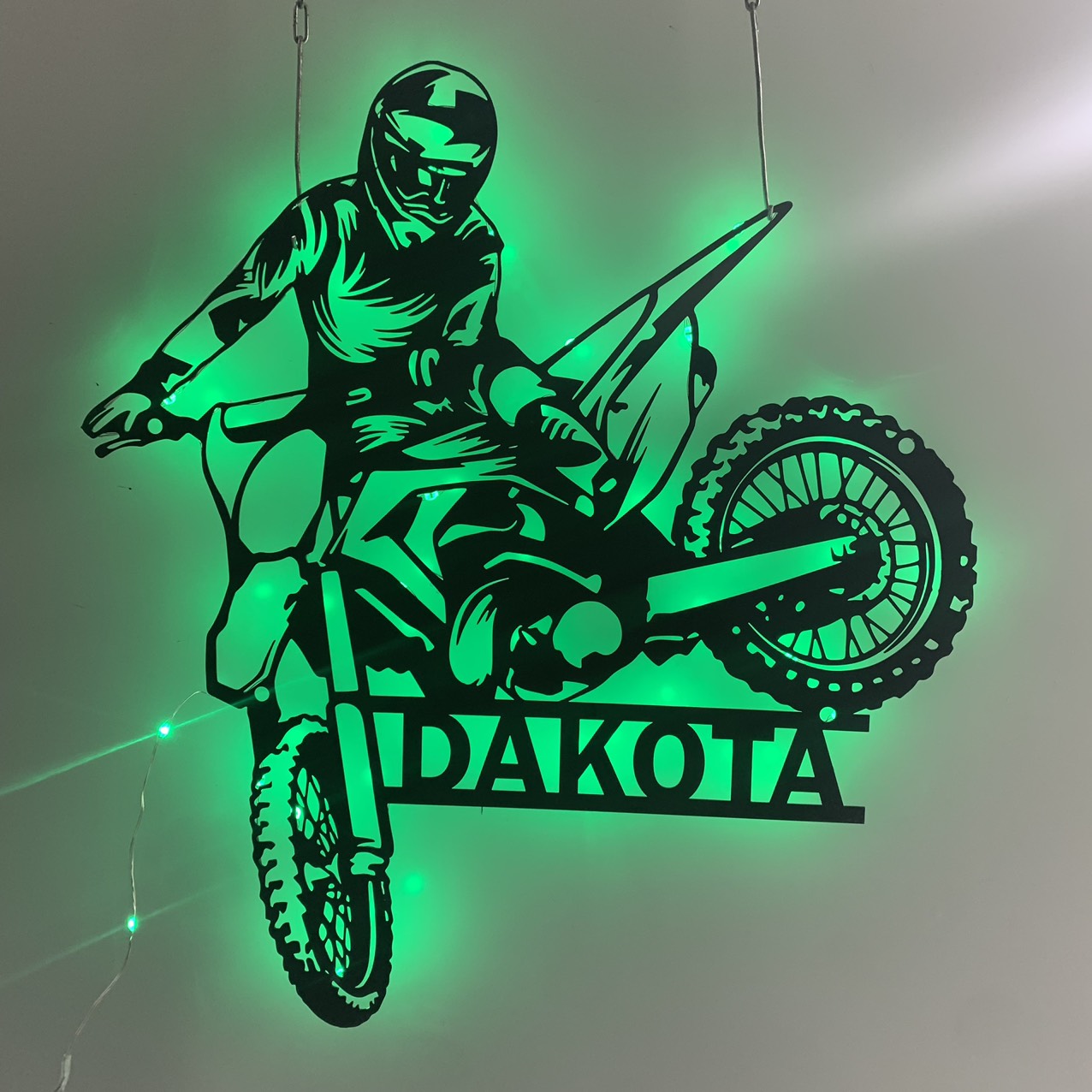 Custom Dirt Bike Metal Wall Art With Led Light, Personalized Motocross Rider Metal Name Sign, Motorcycle Biker Metal Wall Led Decor
