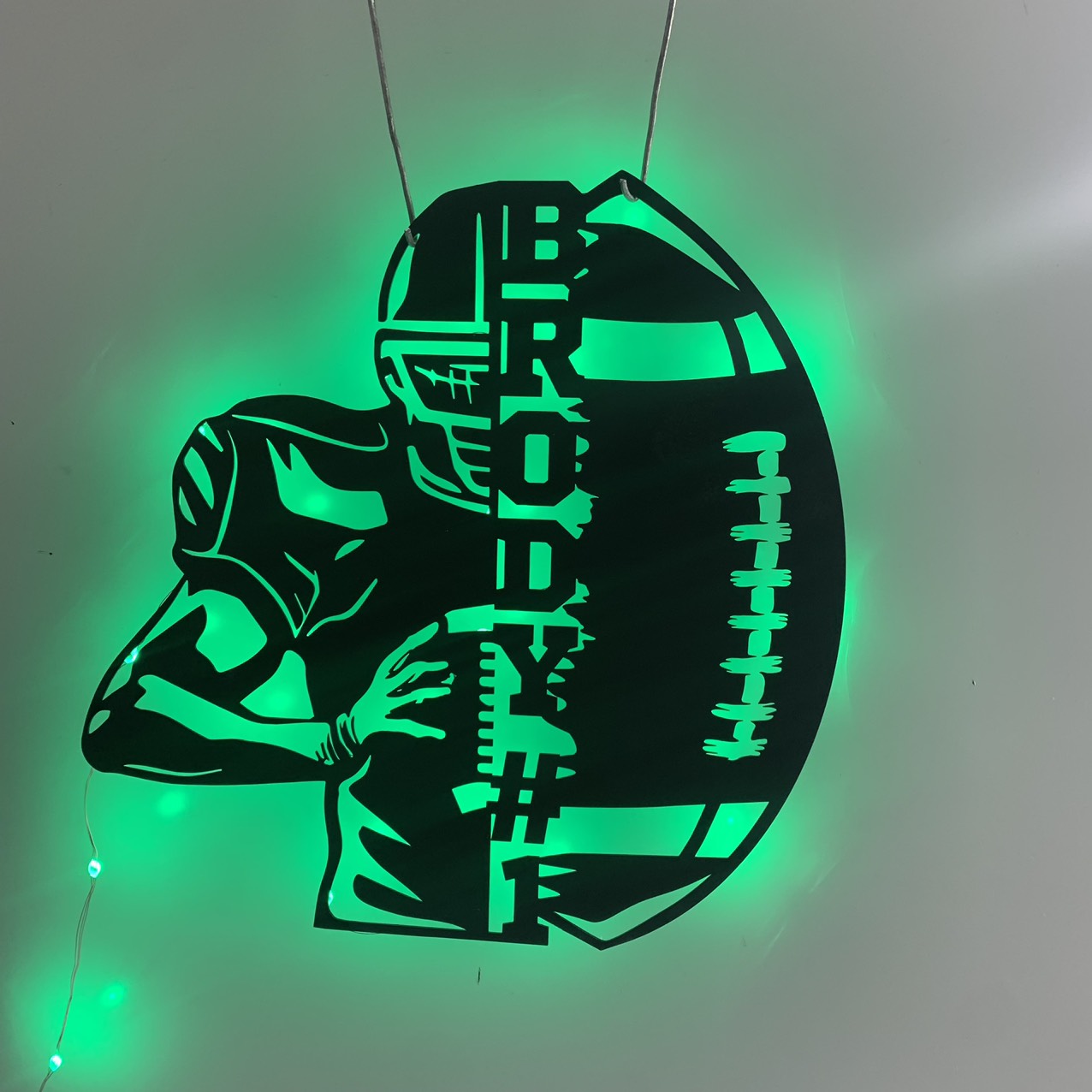 Custom American Football Metal Wall Art With Led Light, Personalized Football Player Metal Name Sign, Football Player Metal Led Decor