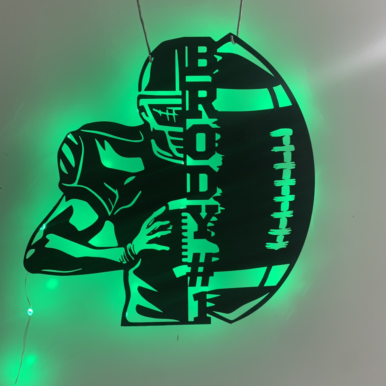 Custom American Football Metal Wall Art With Led Light, Personalized Football Player Metal Name Sign, Football Player Metal Led Decor