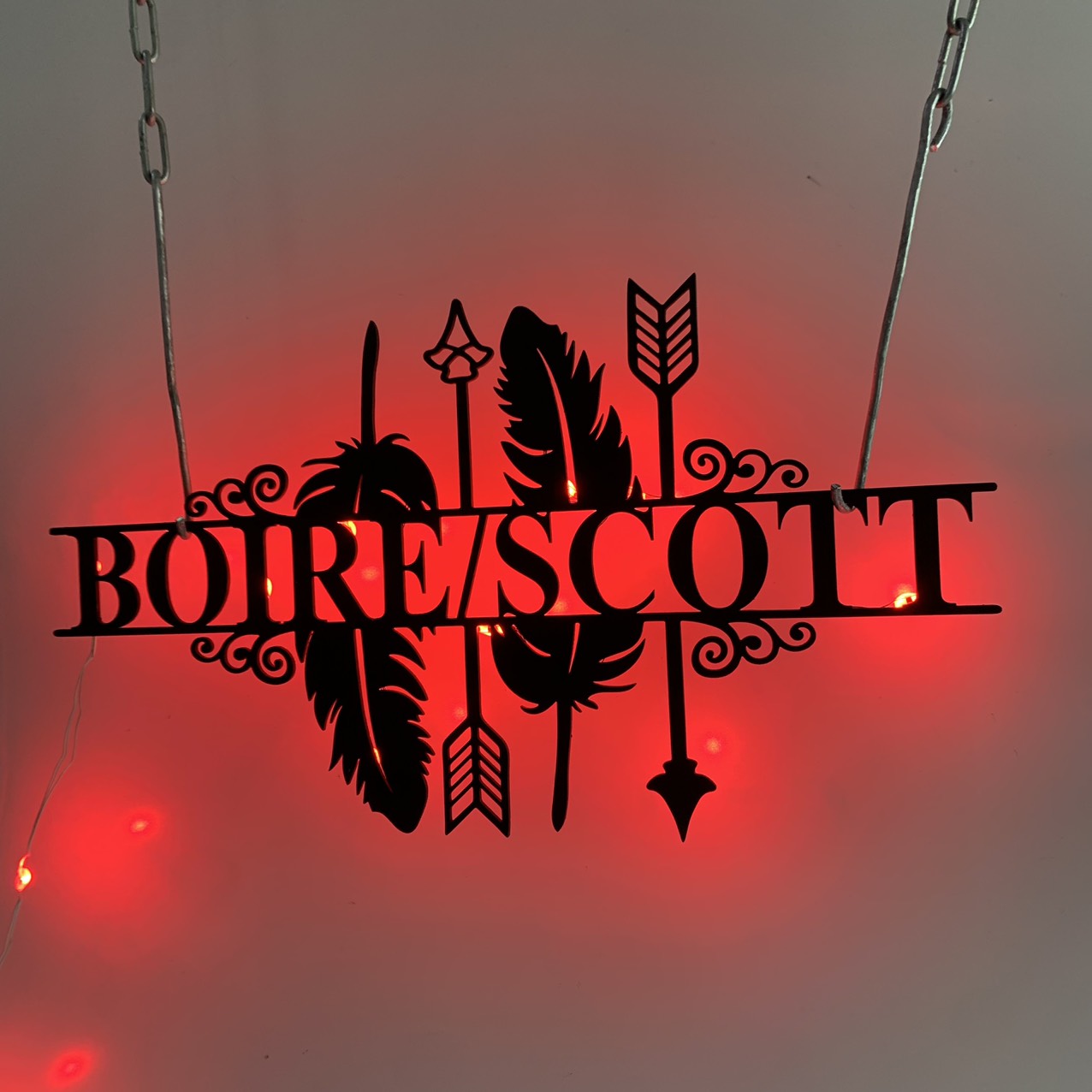 Custom Arrow Feathers Metal Sign With Led Lights, Native American Feathers Metal Wall Art, Personalized Arrow Feathers Metal Name Sign