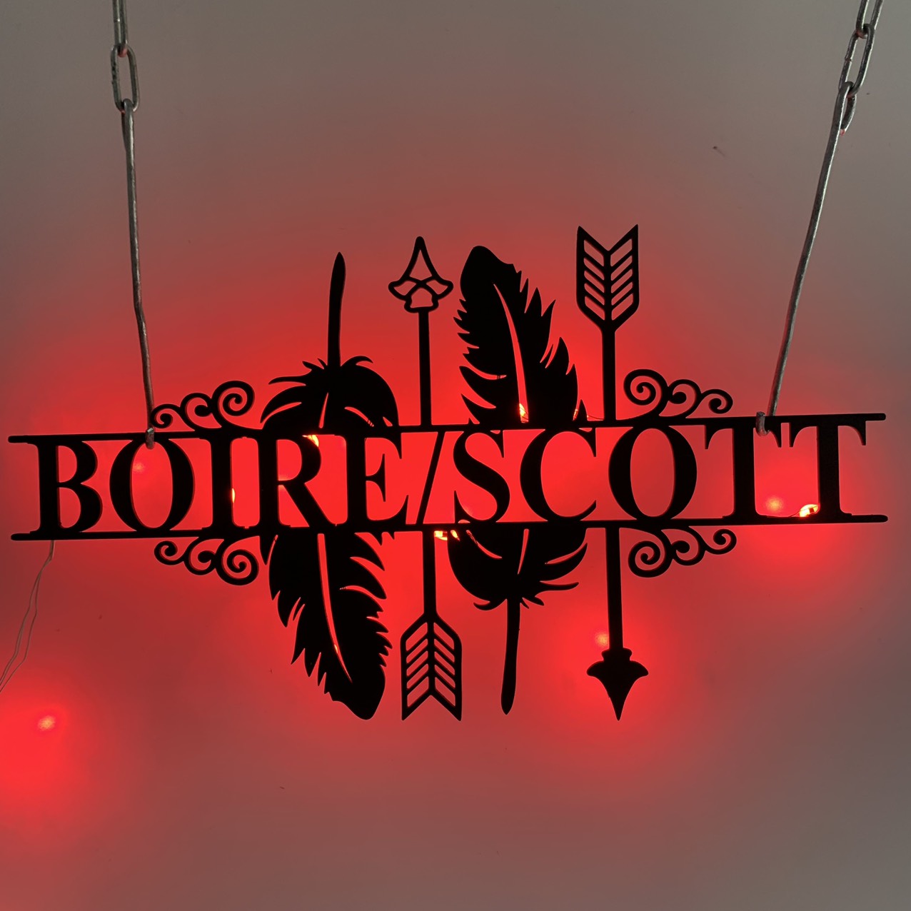 Custom Arrow Feathers Metal Sign With Led Lights, Native American Feathers Metal Wall Art, Personalized Arrow Feathers Metal Name Sign