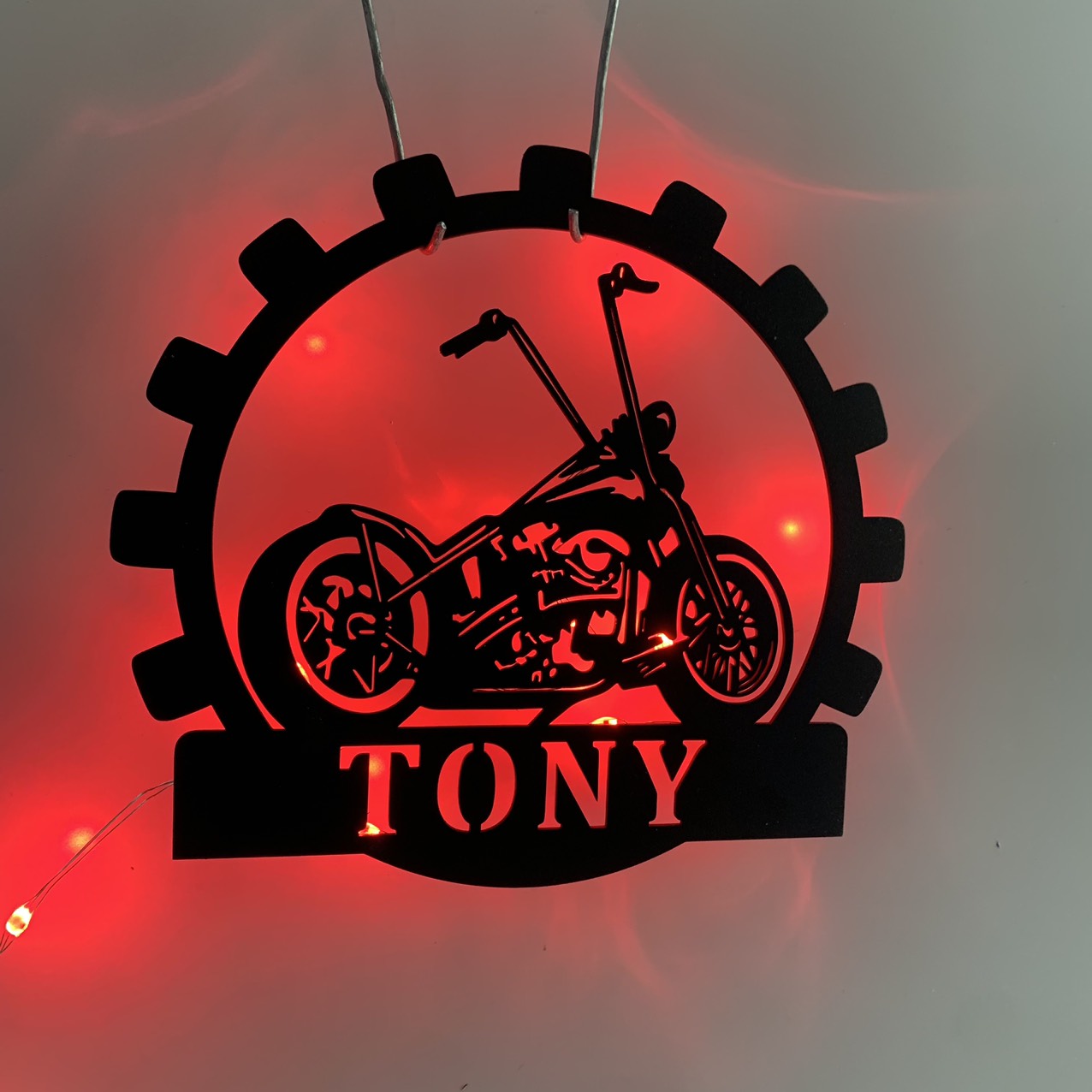 Custom Motorcycle Metal Wall Art With Led Lights, Personalized Motocross Rider Metal Name Sign, Mechanic Garage Metal Wall Led Decor