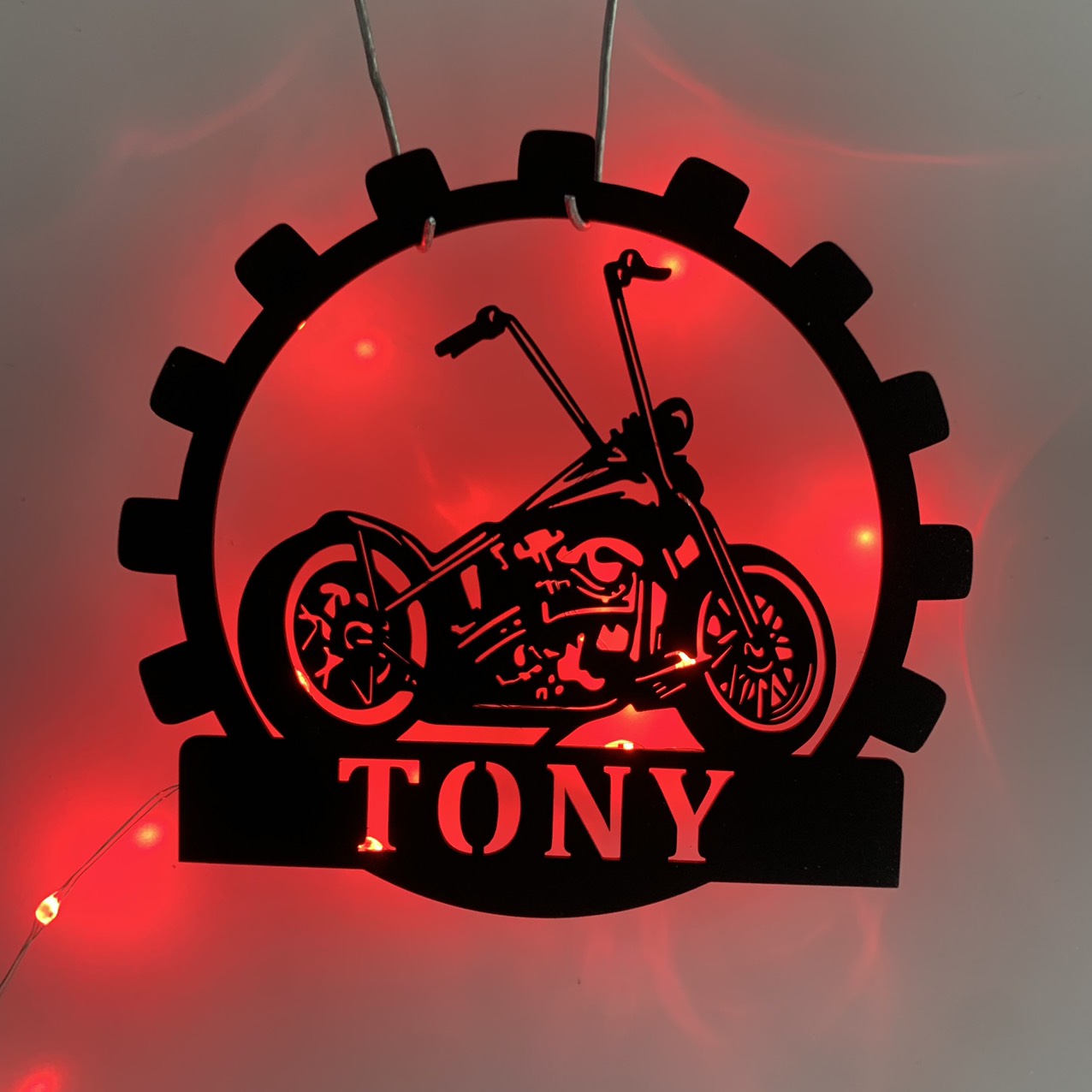 Custom Motorcycle Metal Wall Art With Led Lights, Personalized Motocross Rider Metal Name Sign, Mechanic Garage Metal Wall Led Decor