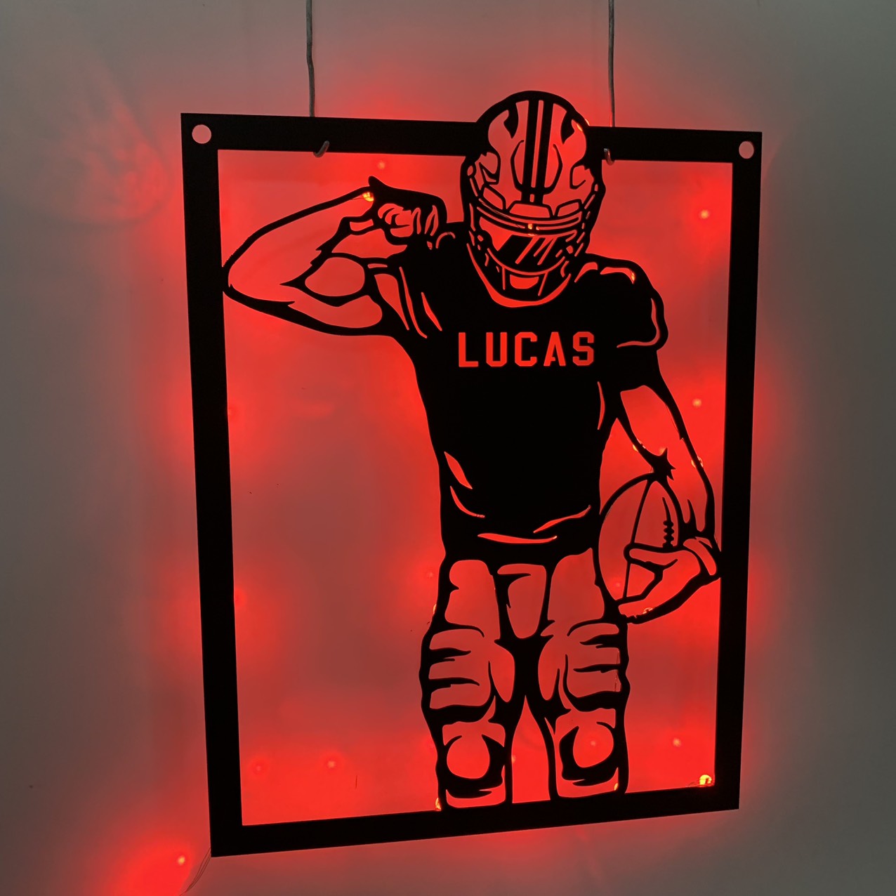 Custom American Football Metal Name Sign With Led Light, Personalized Us Football Player Metal Wall Art, American Football Sport Wall Led Decor