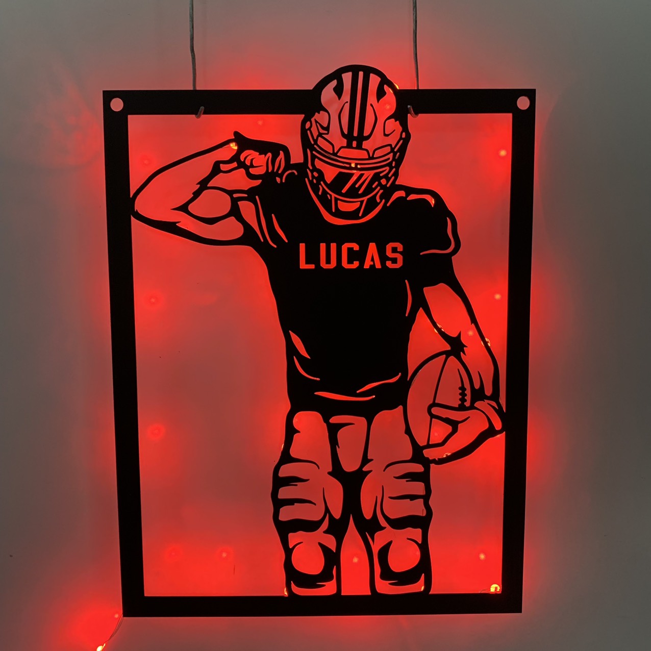 Custom American Football Metal Name Sign With Led Light, Personalized Us Football Player Metal Wall Art, American Football Sport Wall Led Decor