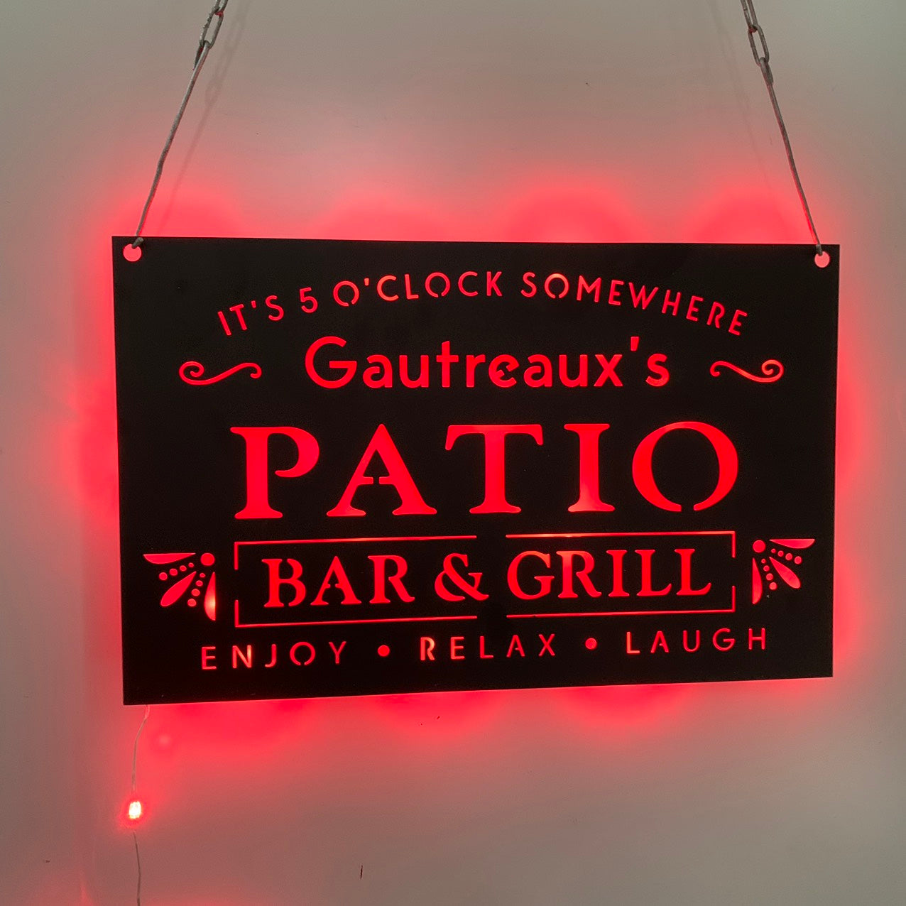 Personalized Bar & Grill Metal Wall Art With Led Lights, Custoom Backyard Patio Metal Name Sign, Backyard Bar And Grill Metal Sign