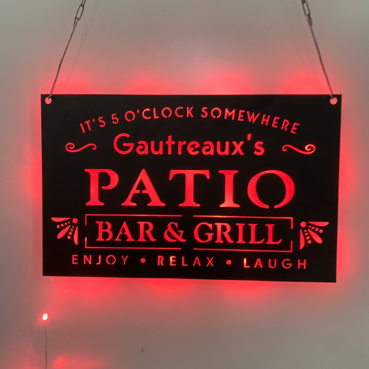 Personalized Bar & Grill Metal Wall Art With Led Lights, Custoom Backyard Patio Metal Name Sign, Backyard Bar And Grill Metal Sign