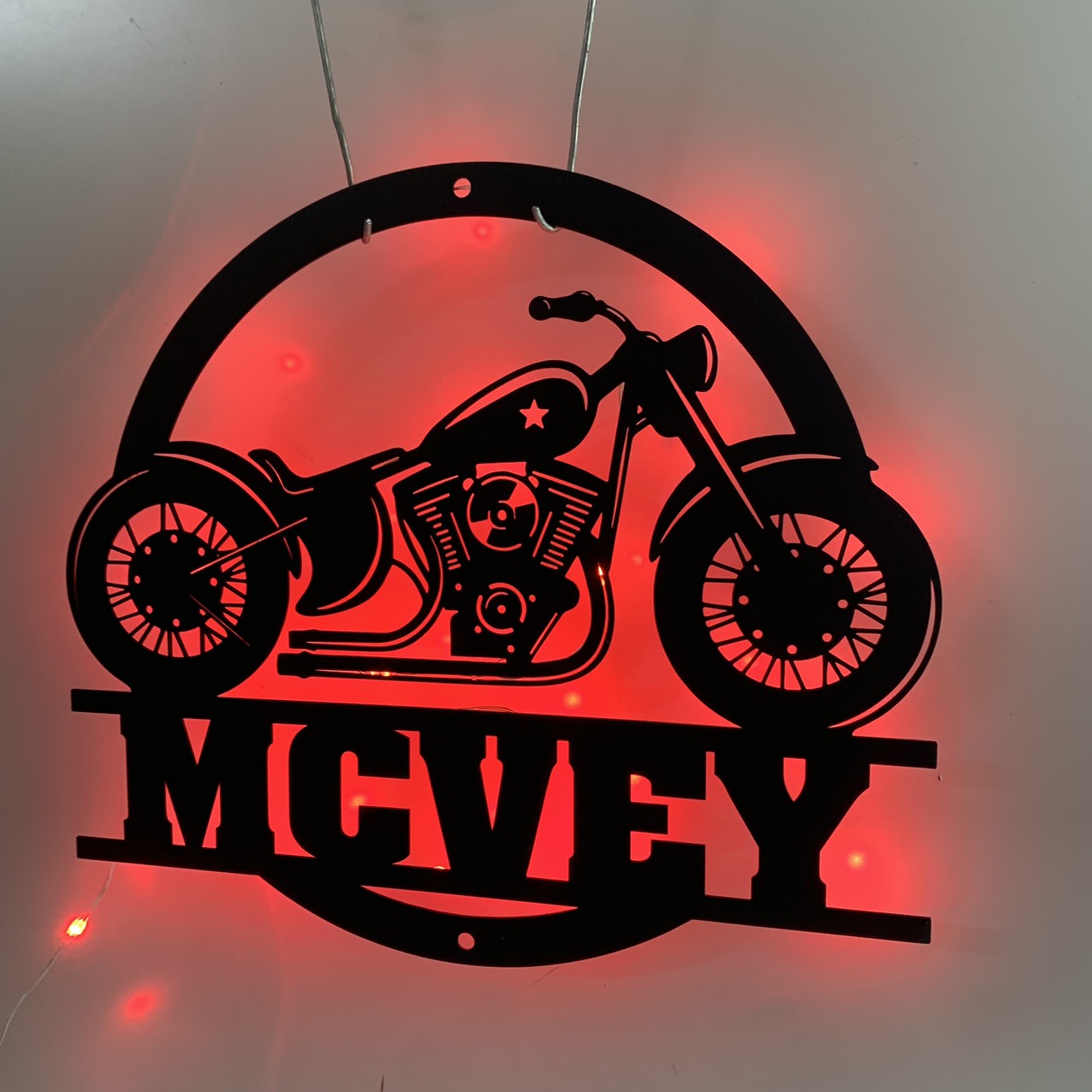 Custom Motorcycle Metal Wall Art With Led Lights, Personalized Motorcycle Biker Metal Name Sign, Motorcycle Garage Man Cave Metal Wall Led Sign