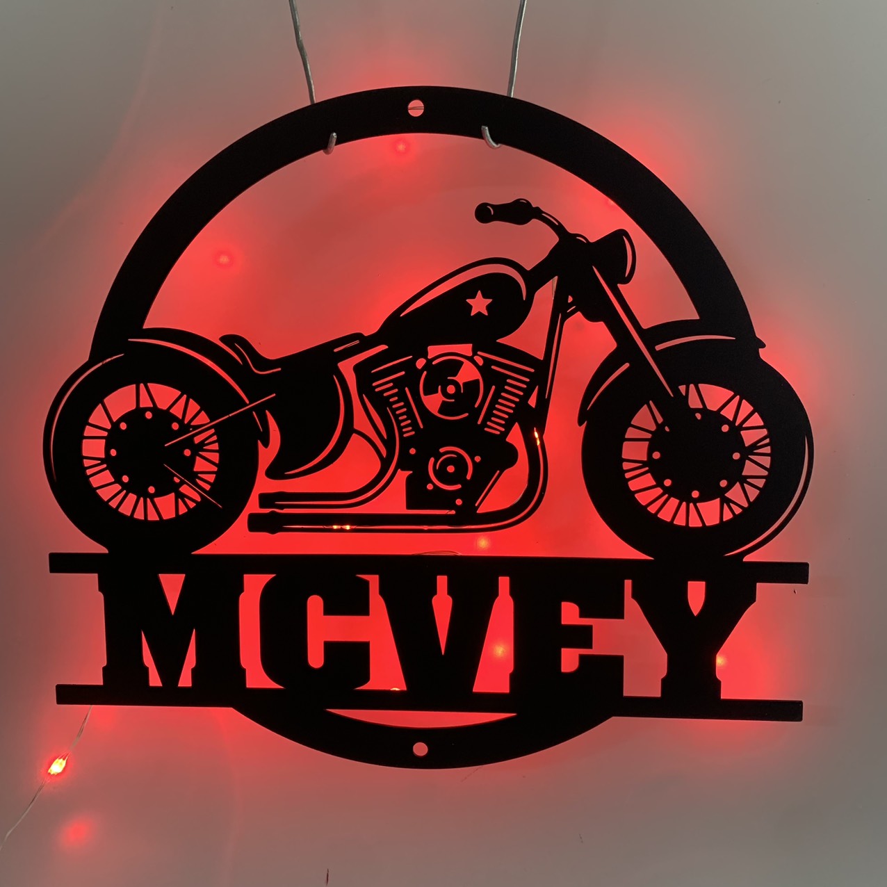 Custom Motorcycle Metal Wall Art With Led Lights, Personalized Motorcycle Biker Metal Name Sign, Motorcycle Garage Man Cave Metal Wall Led Sign