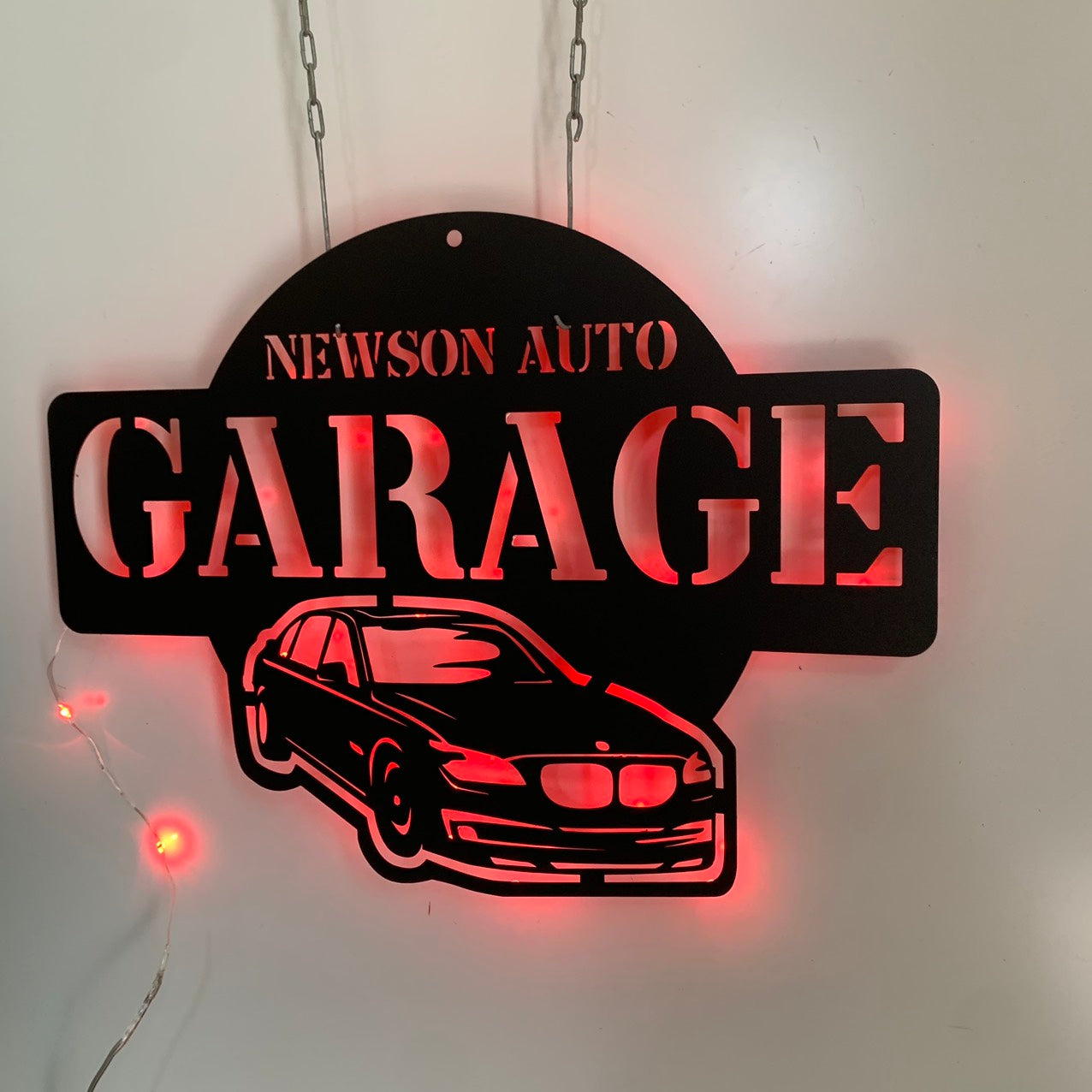 Custom Car Garage Metal Sign With Led Lights, Personalized Metal Car Signs For Garage, Car Garage Man Cave Workshop Metal Wall Art