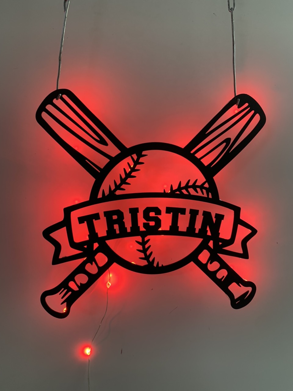 Custom Baseball Bat Metal Wall Art With Led Light, Personalized Baseball Player Metal Name Sign, Softball Lovers Kid Nursery Metal Wall Sign