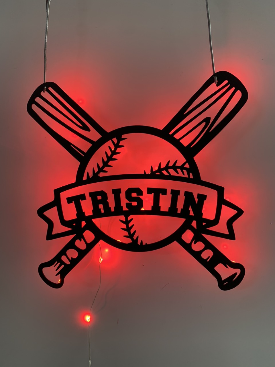 Custom Baseball Bat Metal Wall Art With Led Light, Personalized Baseball Player Metal Name Sign, Softball Lovers Kid Nursery Metal Wall Sign