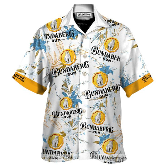 Bundaberg Rum Tropical Floral Printed White Hawaiian Shirt, Bundaberg Rum Button-up Short Sleeve Shirt, Bundaberg Rum Men Casual Hawaiian Shirt